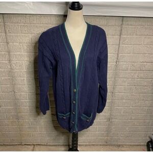 Jantzen Classics Mens Navy Cable Knit Cardigan Sweater Vintage‎ Button Front M
